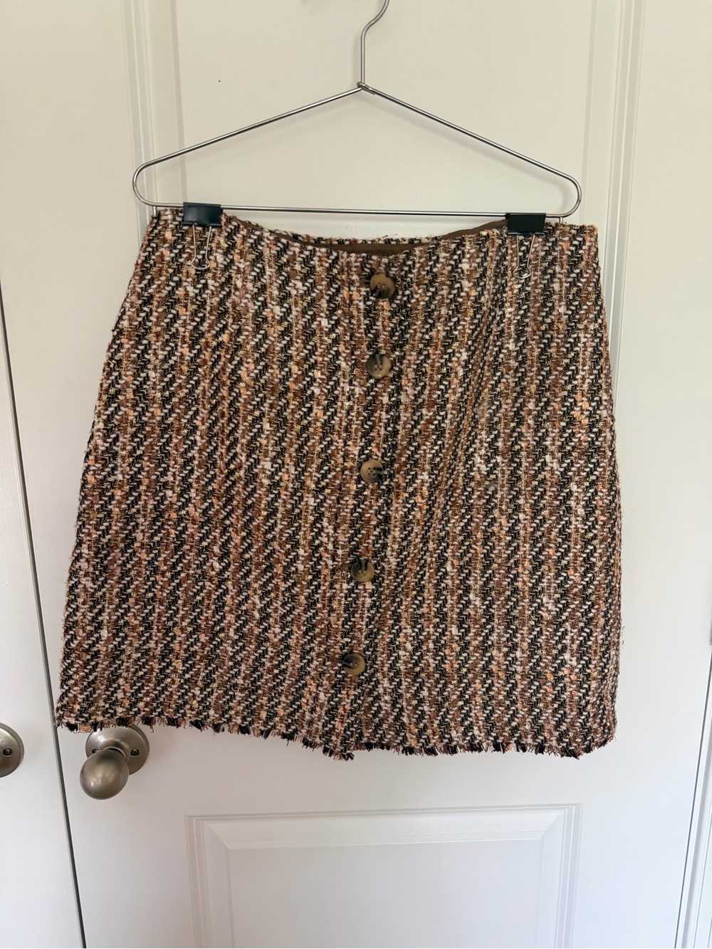 Ann Taylor Brown Tweed Button-Front Mini Skirt